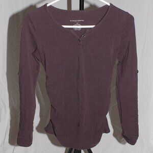 Maternity XS Womens Liz Lange Brown Adjustable Tab Long Sleeve Vneck Shirt GUC